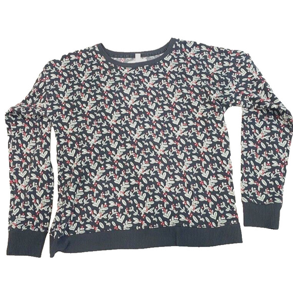 LC Lauren Conrad Intimates Top Womens Size Medium Holly berry Print soft Fleece - Picture 1 of 3